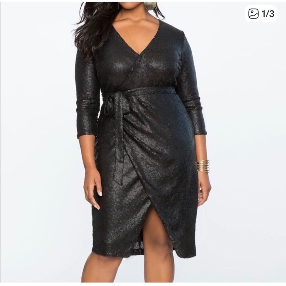 New! Eloquii Studio Black Sequin Wrap Dress Size 16 MSRP $129
